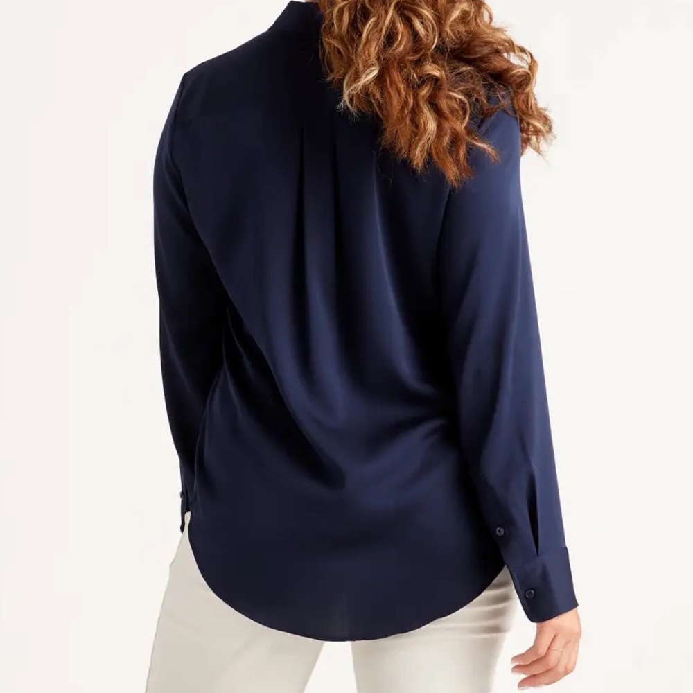 Quince Navy Blue Silk Button-Down Shirt, size Small - Picture 7 of 16